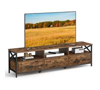 Large TV Cabinet with Storage Drawers, Media Console Table, Open Shelves for Living Room, Steel Frame, Brown and Black