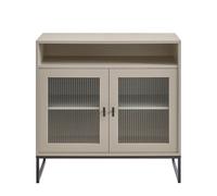 Large Two Door Reeded Glass Display Cabinet - Hesley Taupe Stone Range Melody Maison Grey One Size