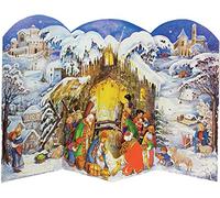 Large Two Part Free Standing Advent Calendar 24 Doors 370 x 265 mm - Nativity Glitter pop up - with Glitter and Translucent Windows - RS 557 - Traditional Antique German Design