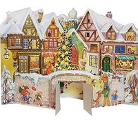 Large Two Part Free Standing Advent Calendar 24 Doors 370 x 265 mm - Snowscene Glitter Children Playing House - with Glitter and Translucent Windows - RS 555 - Traditional Antique German Design