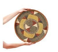 Large Ugandan decorative wall plate, 50cm Shallow Ethnic tray, Ethical African basket, Boho hanging wall decor, baskets for basket wall (Medium 32cm)