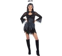 Fallen Dark Angel Costume Ladies Fairy Halloween Fancy Dress Outfit UK 4-22