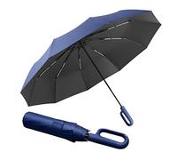 Large Umbrella, 10 Ribs, Storm Resistant - Automatic Open/Close, Golf Umbrella, Outdoor UV Protection, Folding Parasol, Pocket Umbrella, UPF 50, Carabiner Handle for Men and Women, navy, 125cm