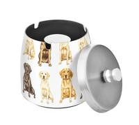 Large Unbreakable Outdoor Ashtray with Lid Stainless Steel for Cool Patio Decor, Realistic Style Cute Labrador Retrieverdogs White, Ciggerate Ashtrays for Home Office Balcony