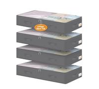 Large Under Bed Storage Box with Lid, 4 Pack 100L Capacity Underbed Storage Bag with Clear Window & Reinforced Handle, Clothes Storage for Bedding, Duvets, and Christmas Decorations (100×50×17 cm)