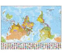 Large Upside-down World Wall Map Political with flags (Laminated)