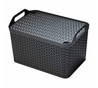 Strata Urban Dark Grey Plastic Stackable Storage Basket & Lid (H)29Cm (W)30Cm (D)43.5Cm