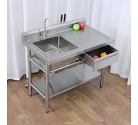 Large Utility Sink with Multi-layer Storage and Drawers, Rounded Corners Design for Outdoor Garden, Restaurant, and Garage Use