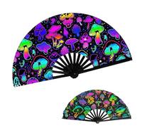 Large UV Luminous Rave Folding Fan Foldable Hand Fan with Bamboo Wooden Handle for Dance Performance Drag Show Music Festival Party Carnival Wedding and Decoration
