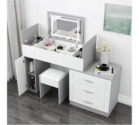 Large Vanity Table with 3 Light Dimmable Mirror Makeup Dressing Table Set with Stool Gray Bedroom Furniture for Dressing Room Stylish Makeup Station