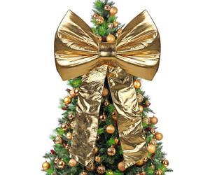 Large Velvet Christmas Bow 80×120 cm - Gold Festive Decorative Bow for Tree Topper, Front Door, Wreath & Stair Display | Luxury Reusable Xmas Decoration