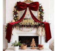 Large Velvet Christmas Bows 6 ft, Big Velvet Bow for Tree Topper, Wreath, Front Door, Mantel, Porch Decor, Extra Wide Xmas Decorations for Indoor and Outdoor Holiday Season (Red)