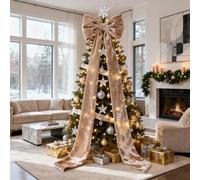 Large Velvet Christmas Bows 6 ft, Big Velvet Bow for Tree Topper, Wreath, Front Door, Mantel, Porch Decor, Extra Wide Xmas Decorations for Indoor and Outdoor Holiday Season (Champagne)