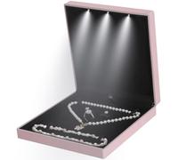 Large Velvet Jewelry Set Gift Box, Necklace Box With LED Light, Elegant Velvet Gift Box For Bracelet Necklace Earring Ring (Pink)