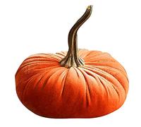 Large Velvet Pumpkins for Decoration, Artificial Harvest Pumpkins Handmade Autumn Thanksgiving Interior Decoration (Orange)