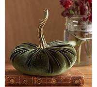 Large Velvet Pumpkins Thanksgiving Fall Harvest Decorations,Home Artificial Halloween Party Centerpiece Theme Faux Pumpkin with Stems,Decorative Table Mantel Festival Rustic Décor,1 Pcs (Green, 15cm)
