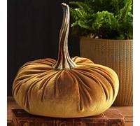 Large Velvet Pumpkins Thanksgiving Fall Harvest Decorations,Home Artificial Halloween Party Centerpiece Theme Faux Pumpkin with Stems,Decorative Table Mantel Festival Rustic Décor,1 Pcs (Gold, 15cm)
