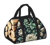 Large Victorian-Era-Floral-Elegant Firewood Carrier Bag, 600d Oxford Cloth Log Tote With Reinforced Handles, Open-End Wood Hauling Bag For Fireplace, Wood Stove, Camping And Outdoor Storage