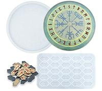 Large Viking Divination Rune Coaster Tray Mould, Rune Stones Silicone Resin Mould, Futhark Energy Symbol Casting Mould for DIY Craft Jewelry Pendant Making, Divination, Game, Serving Board, Gift