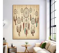 Large Vintage Bohemian Dreamcatcher Unframed Canvas Wall Art, Traditional Aesthetics Wall Decor, Brown Modern Art Poster Canvas Painting Picture For Living Room Office Bedroom, Frameless, 70X100Cm