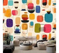 Large Vintage Geometric Abstract Squares Mural Wallpaper 200 x 140 cm, Non-Woven Mid Century Modern Photo Wallpaper, Wall Mural Sticker for Bedroom Living Room Hallway Sofa Backdrop Wall Decor