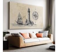 Large Vintage Nautical Sailboat Lighthouse Canvas Painting Prints 160L x 80W cm, Vintage Yellow Frameless Wall Decor Picture Posters - Unframed Modern Artwork Home Decor for Bedroom Living Room Gift