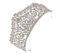 Large Vintage Rhinestone Crown Headpiece for Wedding Parties | Alloy and Rhinestone, Silver Finish, Free Size Design, Glittering Decoration for Ladies