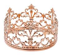 Large Vintage Rose Gold Crown Cake Topper, Happy Birthday Topper Party Decor, Cake Decoration Baby Crown for Boys Girls, Cake Decor for Parties Weddings Cake Topper, Diameter 5.15" height 2.28"