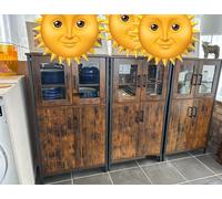 Storage Cabinet, Multipurpose Cupboard, Sideboard, Adjustable Shelf, Bathroom Cabinet, Steel Frame, Industrial Style, Rustic Brown and Black