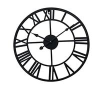 Large Vintage Wall Clock with Roman Numerals - Classic Timepiece for Home Décor - Silent Non-Ticking Clocks for Living Room - Bedroom - Kitchen Wall Clock - Outdoor Clock - Garden Clock (Black - 60cm)