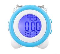Large Volume Minimalist 3D LED Alarm Clock with Dual Alarm Feature and Silent Night Light for Bedroom, Double Ringing Bell Electronic Digital Clock(Shallow blue)