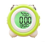 Large Volume Minimalist 3D LED Alarm Clock with Dual Alarm Feature and Silent Night Light for Bedroom, Double Ringing Bell Electronic Digital Clock(Light Green)