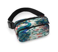 Large Waist Packs with Adjustable Strap,Beautiful Peacock Flowers Crossbody Fanny Pack Casual Bag for Travel Sports Running Hiking
