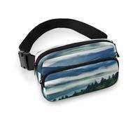 Large Waist Packs with Adjustable Strap,Foggy Mountains Landscape Crossbody Fanny Pack Casual Bag for Travel Sports Running Hiking