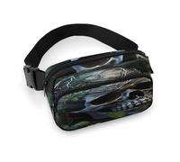Large Waist Packs with Adjustable Strap,Green Leaves and Skull Crossbody Fanny Pack Casual Bag for Travel Sports Running Hiking