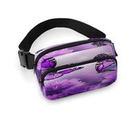 Large Waist Packs with Adjustable Strap,Purple Flower Butterflies Crossbody Fanny Pack Casual Bag for Travel Sports Running Hiking