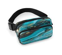 Large Waist Packs with Adjustable Strap,Turquoise Blue Gold Marble Crossbody Fanny Pack Casual Bag for Travel Sports Running Hiking
