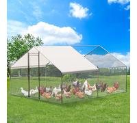 Large Walk-In Metal Chicken Coop - Secure Outdoor Poultry Cage with Waterproof & UV-Resistant Cover - Heavy Duty Wire Run for Chickens, Ducks, Rabbits, Small Pets 9.8 * 13.1 * 6.6ft