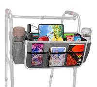 Large Walker Tote Bag with 2 Cup Holder,Walker Basket,Walking Frame Bag,Folding Walker Attachment Hands-Free Storage Basket Mobility Aid Accessory Pouch for Elderly (Grey)