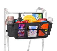 Large Walker Tote Bag with 2 Cup Holder,Walker Basket,Walking Frame Bag,Folding Walker Attachment Hands-Free Storage Basket Mobility Aid Accessory Pouch for Elderly (Black)