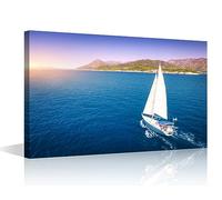 Large Wall Art for Living Room Yachting Sport Canvas Art Wall Decor Sailing Boat in the Sea at Sunset Modern Office Wall Art Seascape Paintings for Bedroom Framed Art Home Decorations - 36x24in