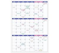 Large Wall Calendar Undated - Three Monthly Dry Erase Reusable Wall Planner, Giant Laminated Poster, Goal & Task Organizer for Your Home, Office, 101 cm X 73 cm, Purple