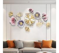 Large Wall Clock, 3D Silent Metal Clock, Retro Ginkgo Leaf Design, Decorative Wall Clock for Living Room