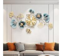 Large Wall Clock, 3D Silent Metal Clock, Retro Ginkgo Leaf Design, Decorative Wall Clock for Living Room