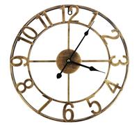 Large Wall Clock 40cm Round Silent Wall Clock Non Ticking Battery Operated Kitchen Clock Hollow Vintage Clock Rustic Iron Decorative Clock for Living Room Bedroom Kitchen Office (Bronze)