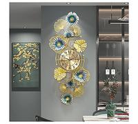 Large Wall Clock, Creative Quartz Decorative Clocks with Ginkgo Leaf Design, Modern 3D Metal Art Wall Clocks for Living Room Bedroom Decor Silent Wall Clocks,40X100CM
