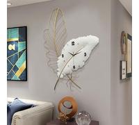 Large Wall Clock - Feather-Shaped Metal Decorative Clock for Living Room, Bedroom, Office, Kitchen, Study Room - Quiet Battery Operated