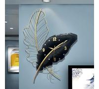 Large Wall Clock - Feather-Shaped Metal Decorative Clock for Living Room, Bedroom, Office, Kitchen, Study Room - Quiet Battery Operated