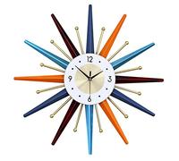 Large Wall Clock with Sunburst Design, 56cm 22 Inch Colorful Metal Decorative Clock, Silent Modern Luxury Wall Art for Living Room, Kitchen, Bedroom & Office Décor, Battery Operated (Not Included)