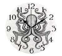 Large Wall Clocks, Giant Octopus Sea Monster Non Ticking 25cm Clock Silent Clocks Atomic Analog Clocks Living Room Kitchen Bedroom Office Home Decor Easy to Read